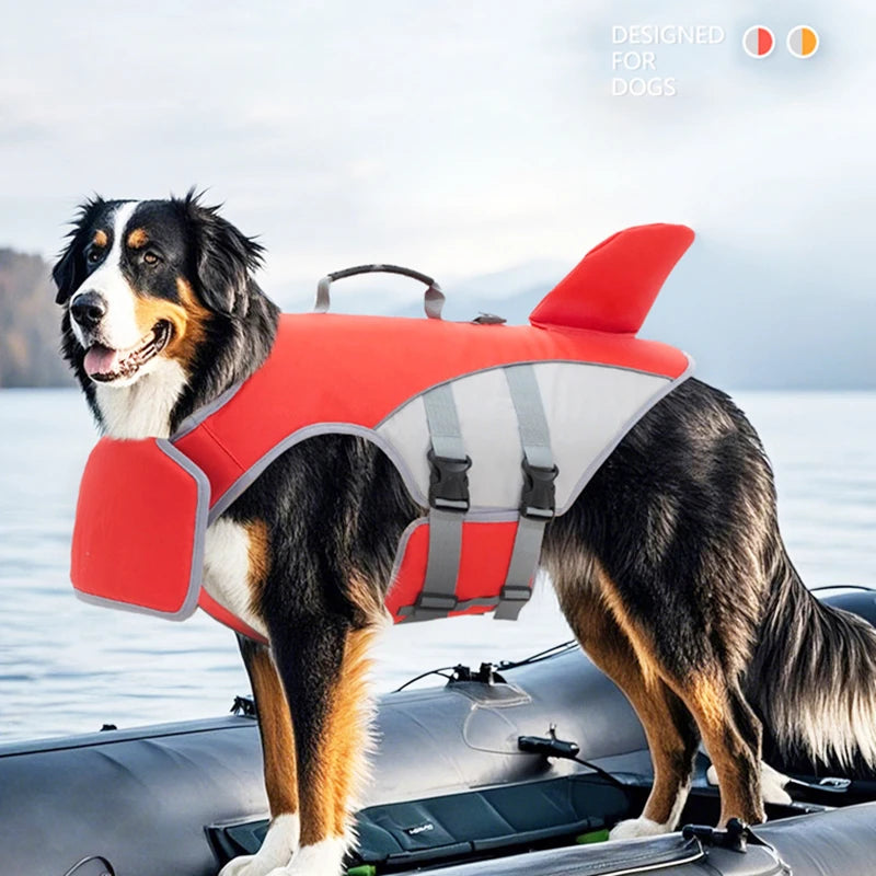 Shark Fin Dog Life Jacket – Adjustable Pet Swimming Safety Vest for Dogs, Buoyancy Aid for Pool, Surfing & Water Activities.