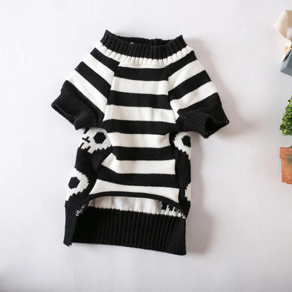 Halloween Pet Costume Skull Knitted Sweater Spring and Autumn Warmth for Cats and Dogs.