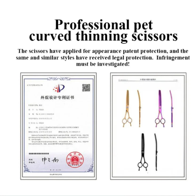 Fenice JP440C Professional Pet Grooming Scissors – 7-Inch Curved Thinning & Chunker Shears for Precision Dog Grooming.
