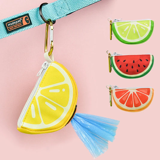 Cute Fruit Dog Waste Bag Holder – Clip-On Poop Bag Dispenser for Leashes (Limited Edition, Bag & Leash Not Included.