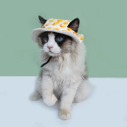 Adjustable Pet Sun Hat – Breathable Outdoor Fisherman Hat for Cats & Dogs, Lightweight Sunshade Cap for Travel.