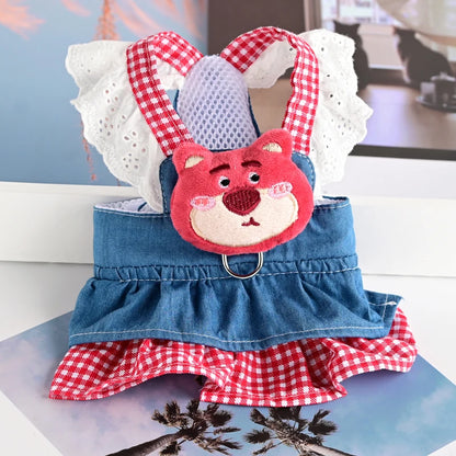 Lace Pet Harness Dress – Princess Denim Skirt Apparel for Small Dogs, Puppies & Cats, Cute Summer & Autumn Outfit.