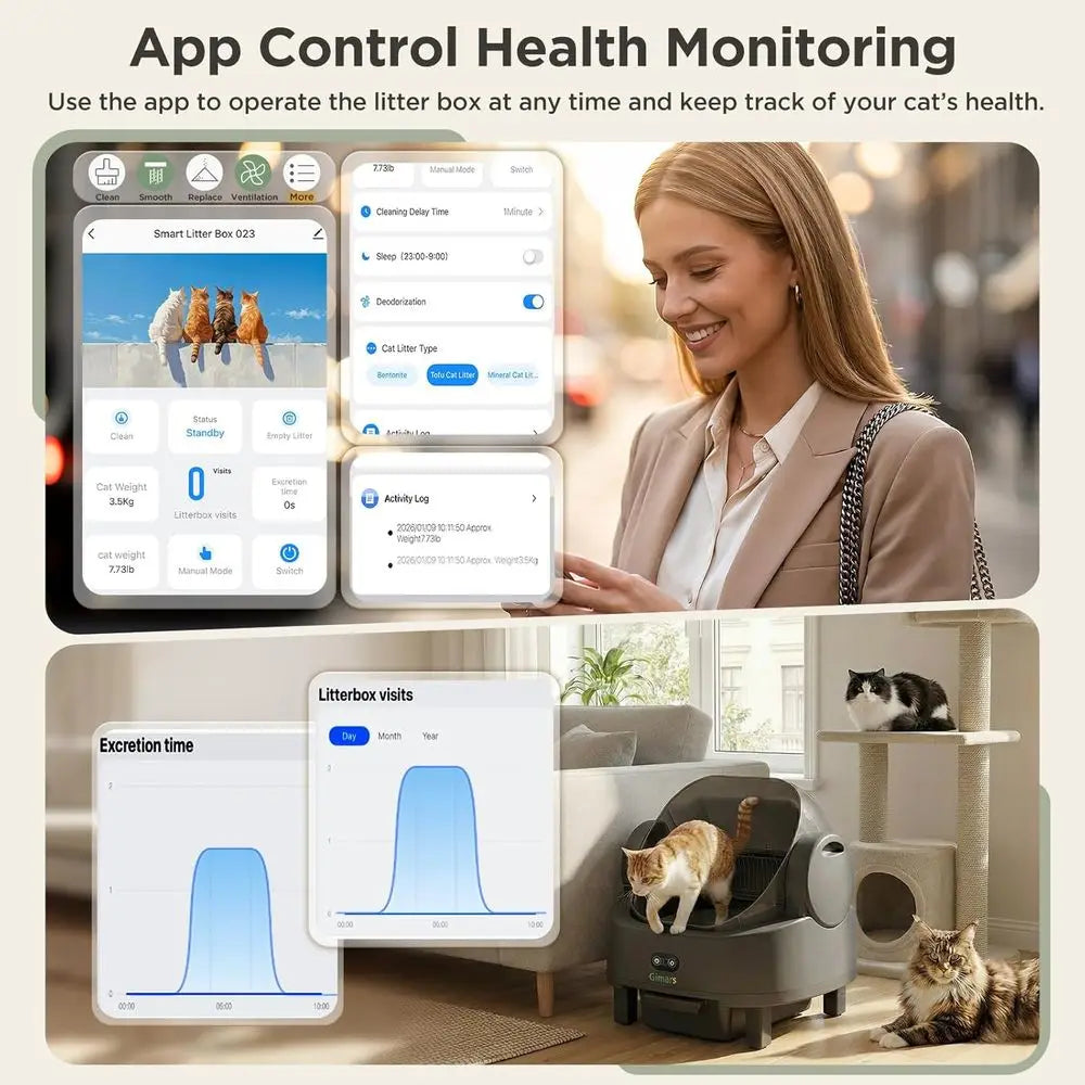Open-Top Self-Cleaning Litter Box – Automatic Cat Litter Box for Multiple & Senior Cats with App Control & Safety Sensors.
