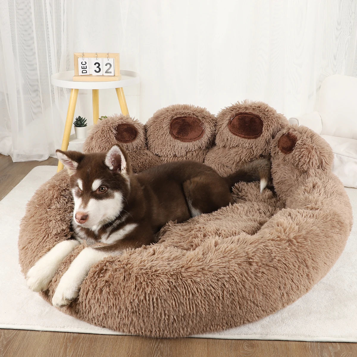 Fluffy Winter Dog Bed – Warm Plush Sofa-Style Pet Bed with Blanket, Suitable for Small to Large Dogs, Cozy Kennel Mat & Basket Design.
