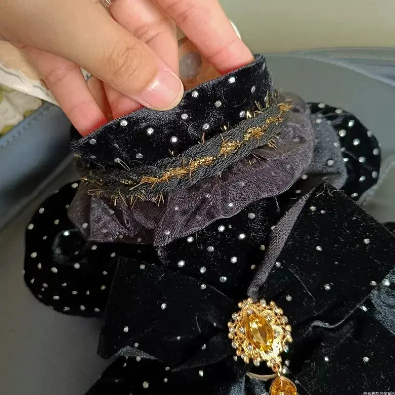 Velvet Black & Gold Pet Dress – Fashionable Girly Outfit for Small Dogs, Cute Luxury Print Clothing for Pets.