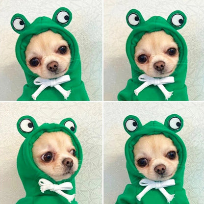 Cute Animal Design Dog Hoodie – Warm Fleece Sweater Coat (Frog Style) for Puppies & Dogs, Outdoor Pet Outerwear Jacket.