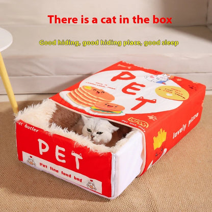 Drawer-Style Enclosed Pet Bed with Cozy Covered Nest for Cats, Warm Winter Plush House.