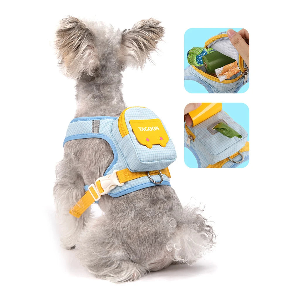 Adjustable Dog & Cat Harness and Leash Set – Reflective Pet Vest with Backpack for Comfortable Walking
