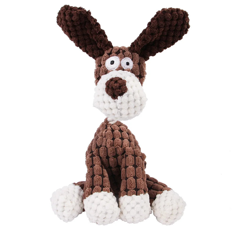 Pet Dog Molar Plush Toy – Corduroy Monkey & Pig Squeaky Chew Toy for Teeth Cleaning, Training & Interactive Play for Large Dogs.