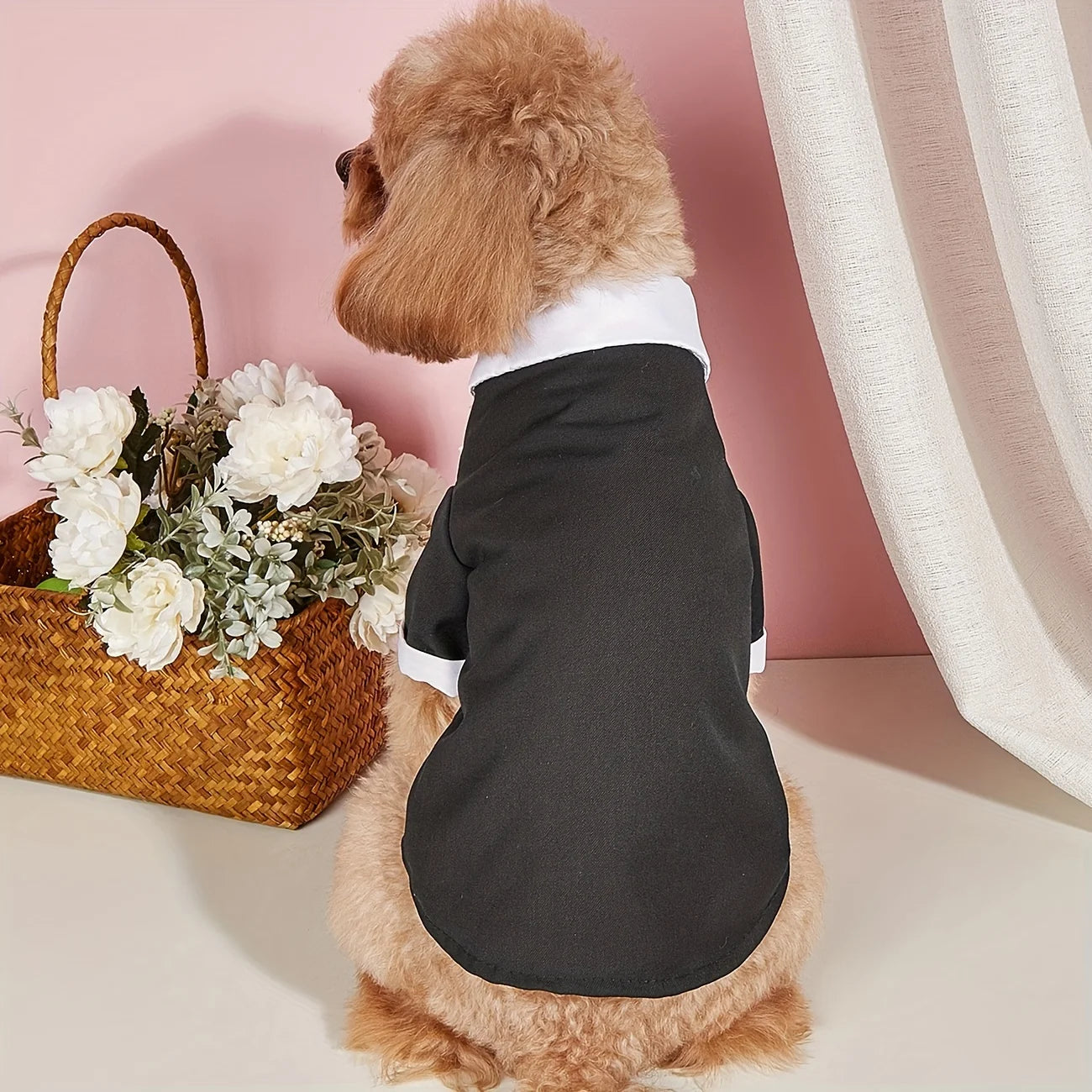 Formal Pet Suit Shirt – Wedding Costume with Bow Tie for Small Dogs & Cats, Elegant Dress-Up Outfit.