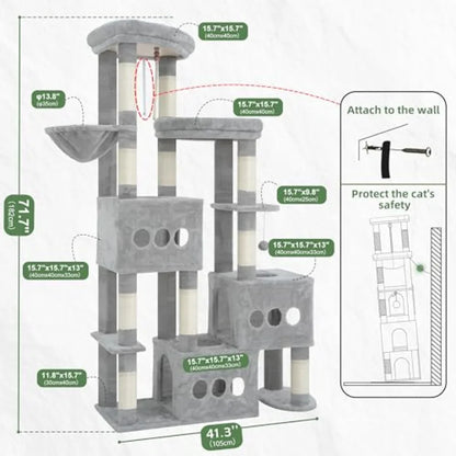 71.7-Inch Tall Cat Tree for Large Adult Cats – Heavy-Duty Multi-Level Cat Tower with 3 Spacious Condos for Indoor Cats Over 20 lbs.