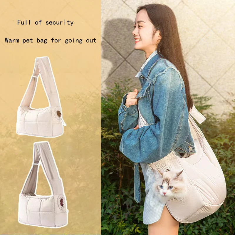 Warm Pet Carrier Bag – Head-Exposure Shoulder & Handheld Travel Bag for Cats & Small Dogs, Cozy Outdoor Carrier Design.