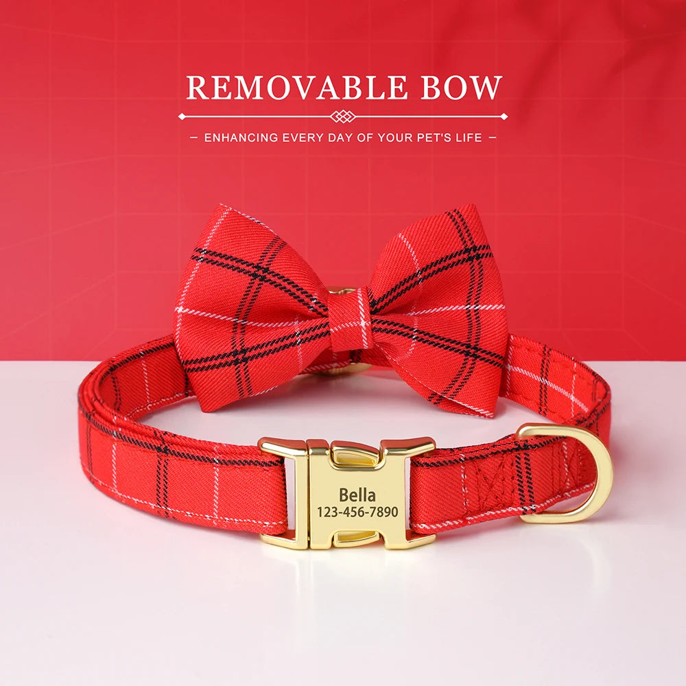 Personalized Pet ID Collar – Cute Bowtie Collar with Free Engraving for Small & Medium Dogs & Cats, Adjustable Buckle Design.