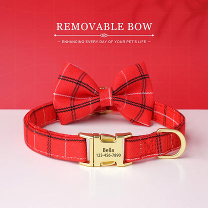 Personalized Pet ID Collar – Cute Bowtie Collar with Free Engraving for Small & Medium Dogs & Cats, Adjustable Buckle Design.
