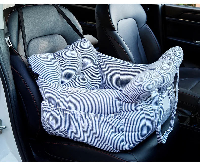Dog Car Seat with Safety Belt – Non-Slip Washable Pet Car Bed & Travel Carrier for Small Dogs, Secure Straps for Safe Car Rides.