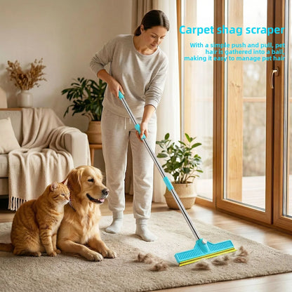 Pet Hair Removal Carpet Rake – Long Handle Rubber Broom & Stainless Steel Fur Remover for Dog and Cat Hair
