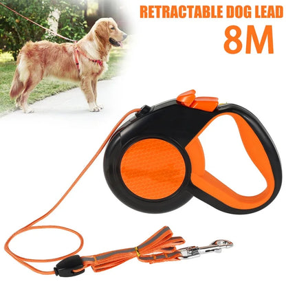8M Retractable Dog Leash – Automatic Reflective Walking Lead with Anti-Slip Handle, Durable Metal Buckle & Outdoor Pet Design.