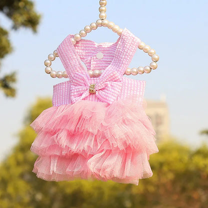 Summer Lace Dress – Cute Striped Princess Skirt Outfit for Dogs & Cats, Lightweight Puppy Fashion Apparel.
