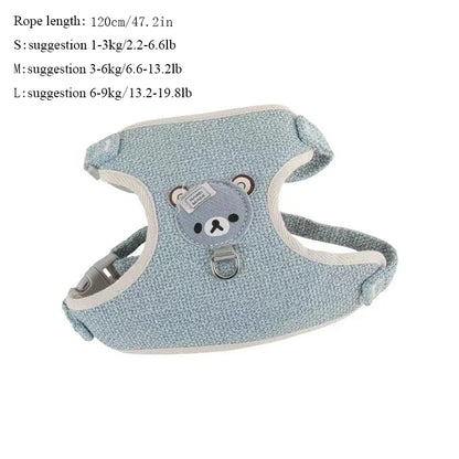 Cute Bear Pet Harness Vest – Fashion Chest & Back Walking Harness for Cats & Dogs