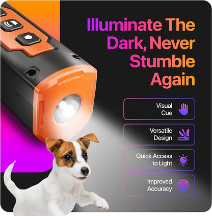 2023 Pet Dog Repeller – Rechargeable Ultrasonic Anti-Barking Training & Deterrent Device with LED Flashlight.