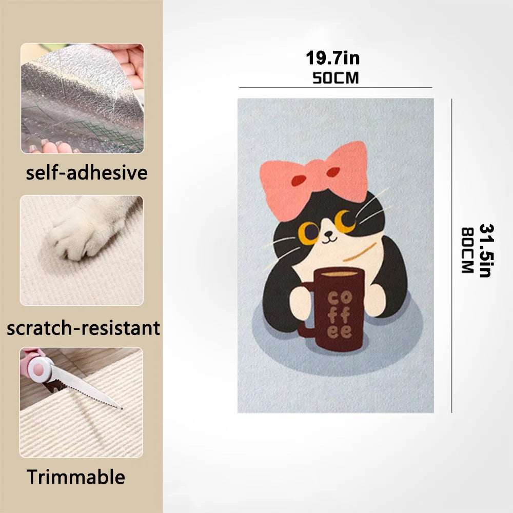 1PC Anti-Scratch Cat Mat – Cartoon Self-Adhesive Trimmable Carpet Pad for Furniture, Sofa & Wall Protection from Cat Scratching.