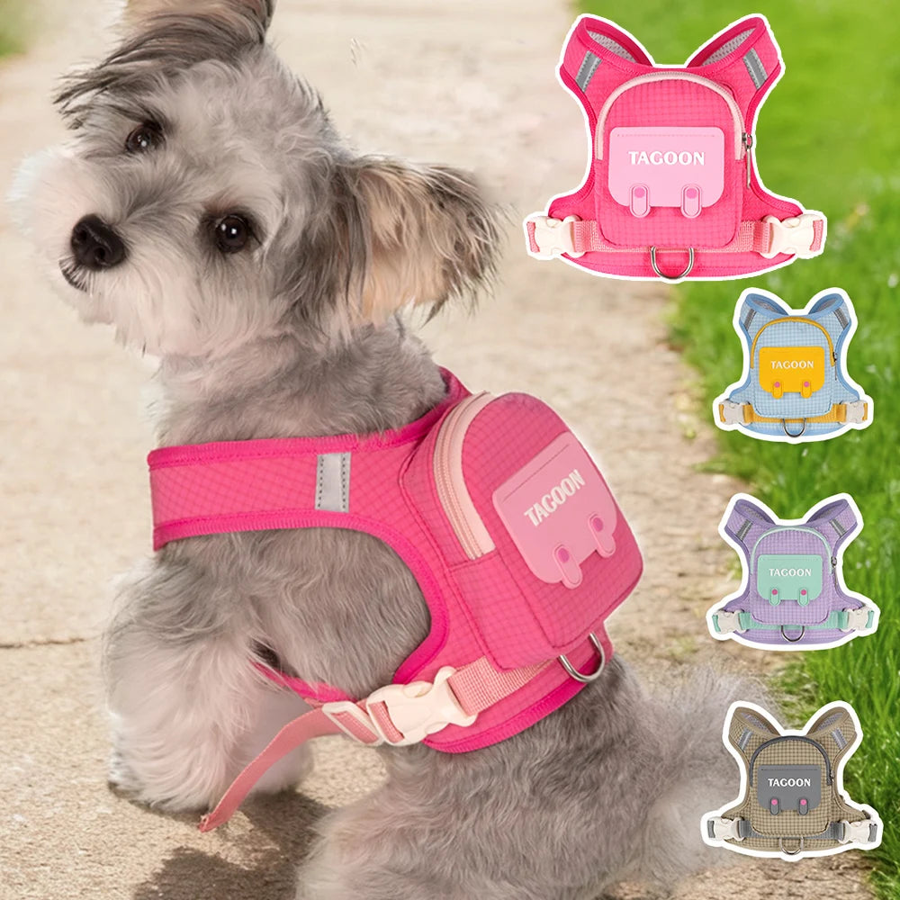 Adjustable Dog & Cat Harness and Leash Set – Reflective Pet Vest with Backpack for Comfortable Walking