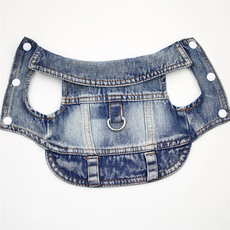 Dog Denim Jean Jacket – Cool Washable Harness Vest Outfit for Small Dogs, Puppies & Cats.