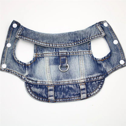 Dog Denim Jean Jacket – Cool Washable Harness Vest Outfit for Small Dogs, Puppies & Cats.