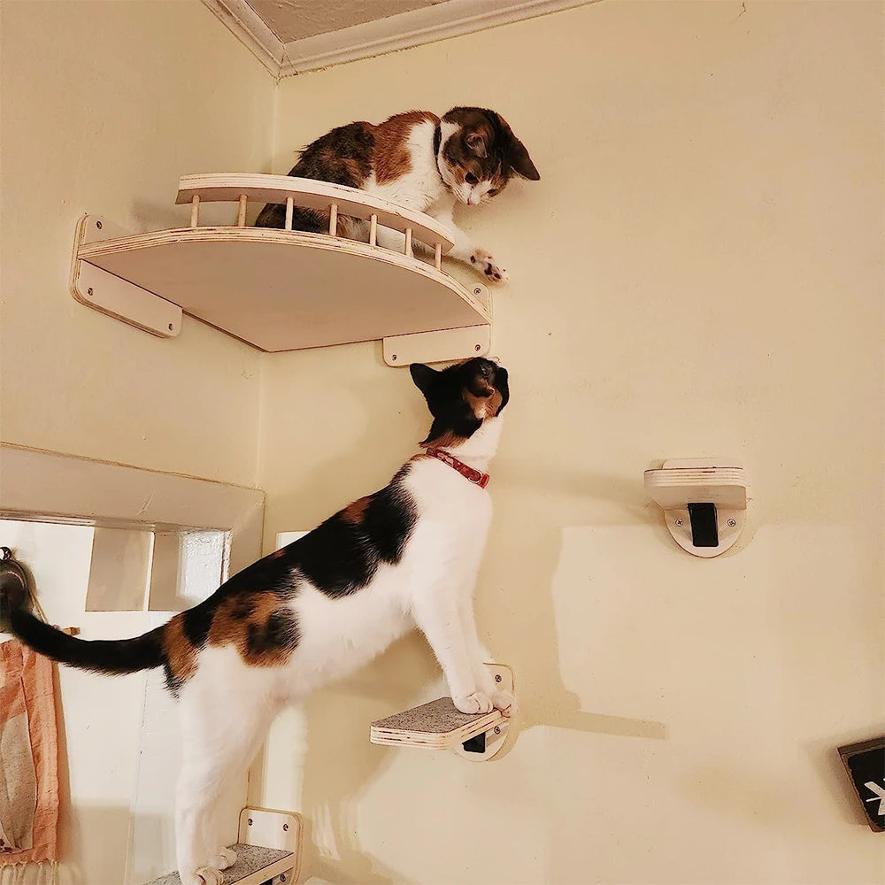 Wall-Mounted Cat Climbing Shelf – 4-Step Stairway with Sisal Scratching Post, Jumping Platforms & Cat Tree Furniture for Indoor Cats.