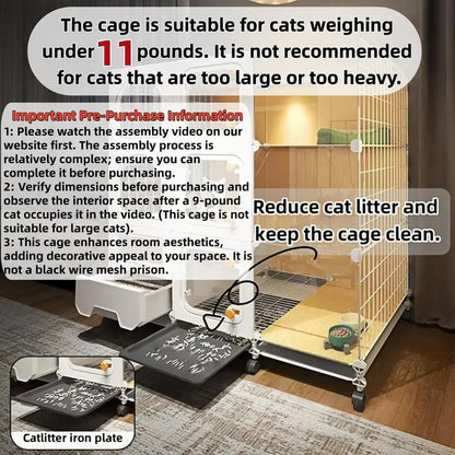 Large Indoor Cat Cage – Multi-Level Cat Enclosure with Litter Box, Bed, Bowl & Cleaning Set, Rolling Cat House with Wheels for Indoor Cats