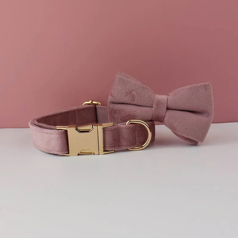 Velvet Dog Collar & Leash Set – Free Custom Engraving for Medium & Large Dogs, Stylish Pet Necklace Collar Accessory.
