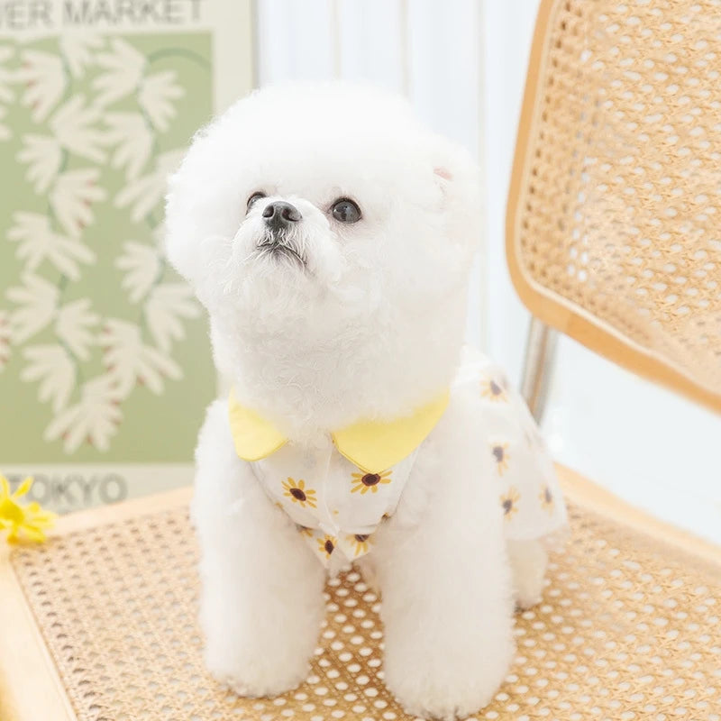 Princess Dog Dress – Cute Mesh Summer Pet Skirt with Bow & Lace for Puppies and Kittens,