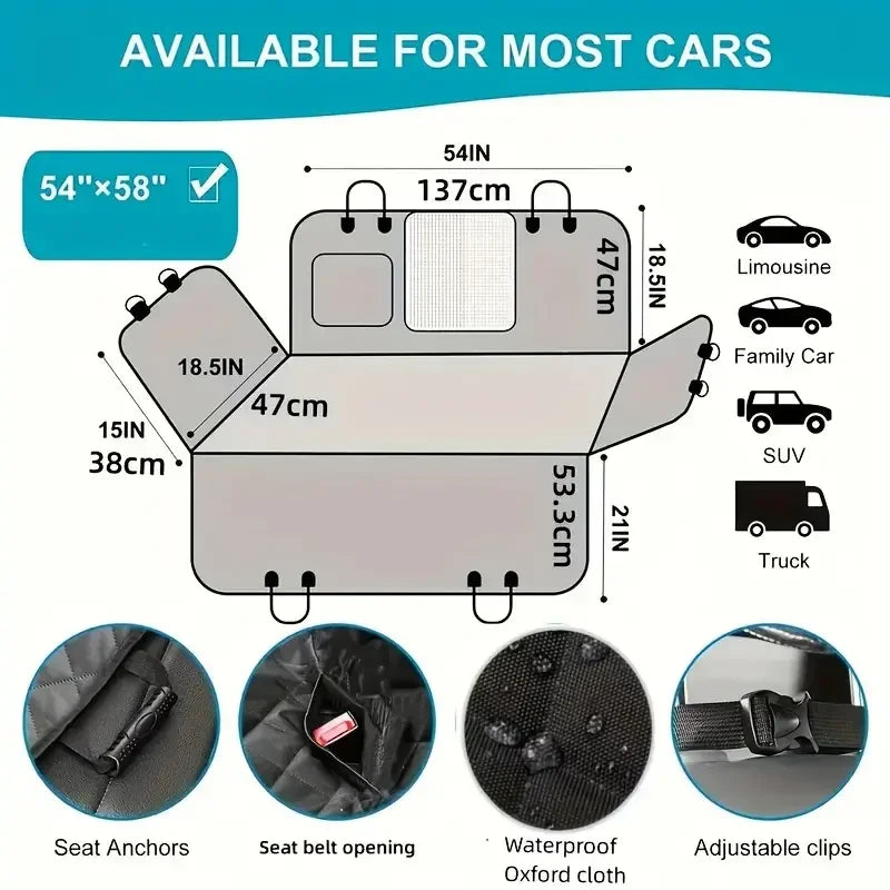Waterproof Dog Car Seat Cover – Scratch-Proof Non-Slip Hammock for Back Seat, Durable Soft Pet Protection for Cars & Trucks.