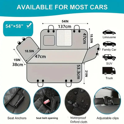 Waterproof Dog Car Seat Cover – Scratch-Proof Non-Slip Hammock for Back Seat, Durable Soft Pet Protection for Cars & Trucks.