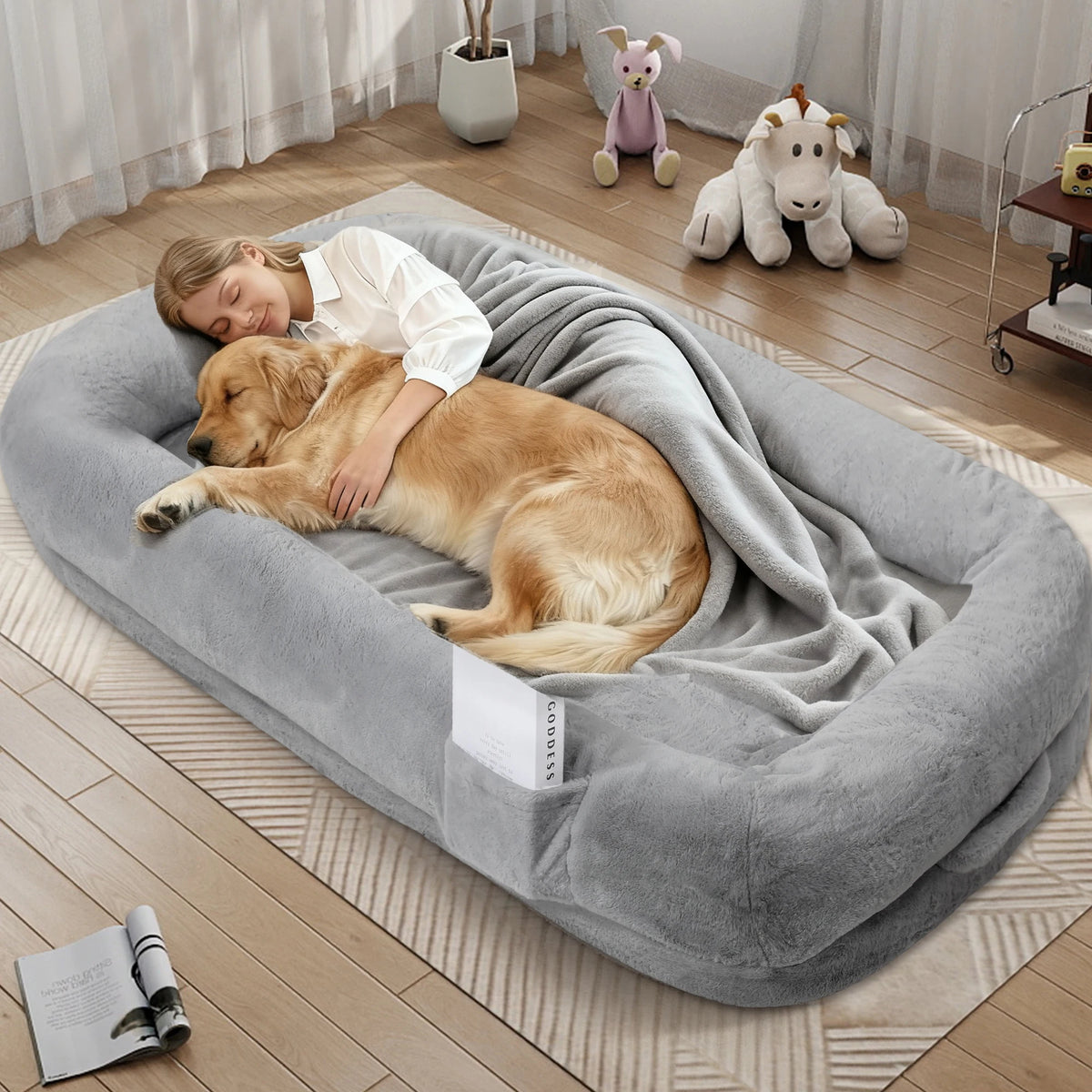 Human-Size Dog Bed for Adults – Large Orthopedic Lounger with Removable Cover.