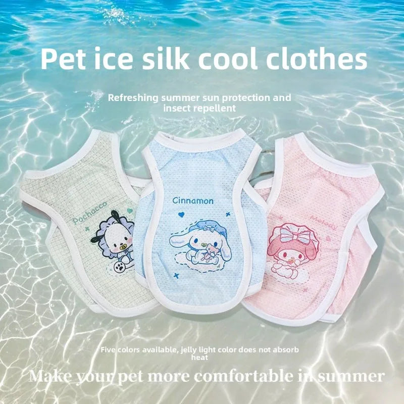 Sanrio Pet Cooling Shirt – Ice Silk Breathable Summer Vest for Small Dogs & Cats, Lightweight Anti-Shedding Cute Pet Clothing.