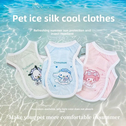 Sanrio Pet Cooling Shirt – Ice Silk Breathable Summer Vest for Small Dogs & Cats, Lightweight Anti-Shedding Cute Pet Clothing.