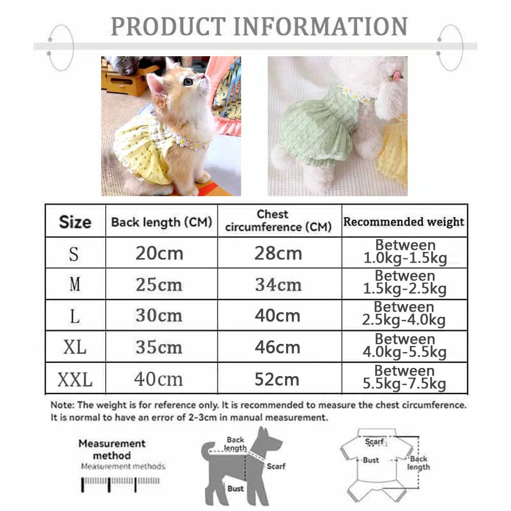 Breathable Floral Pet Dress – Cute Princess Skirt with Wreath Collar for Cats & Small Dogs, Lightweight Outfit for Mini Puppies.