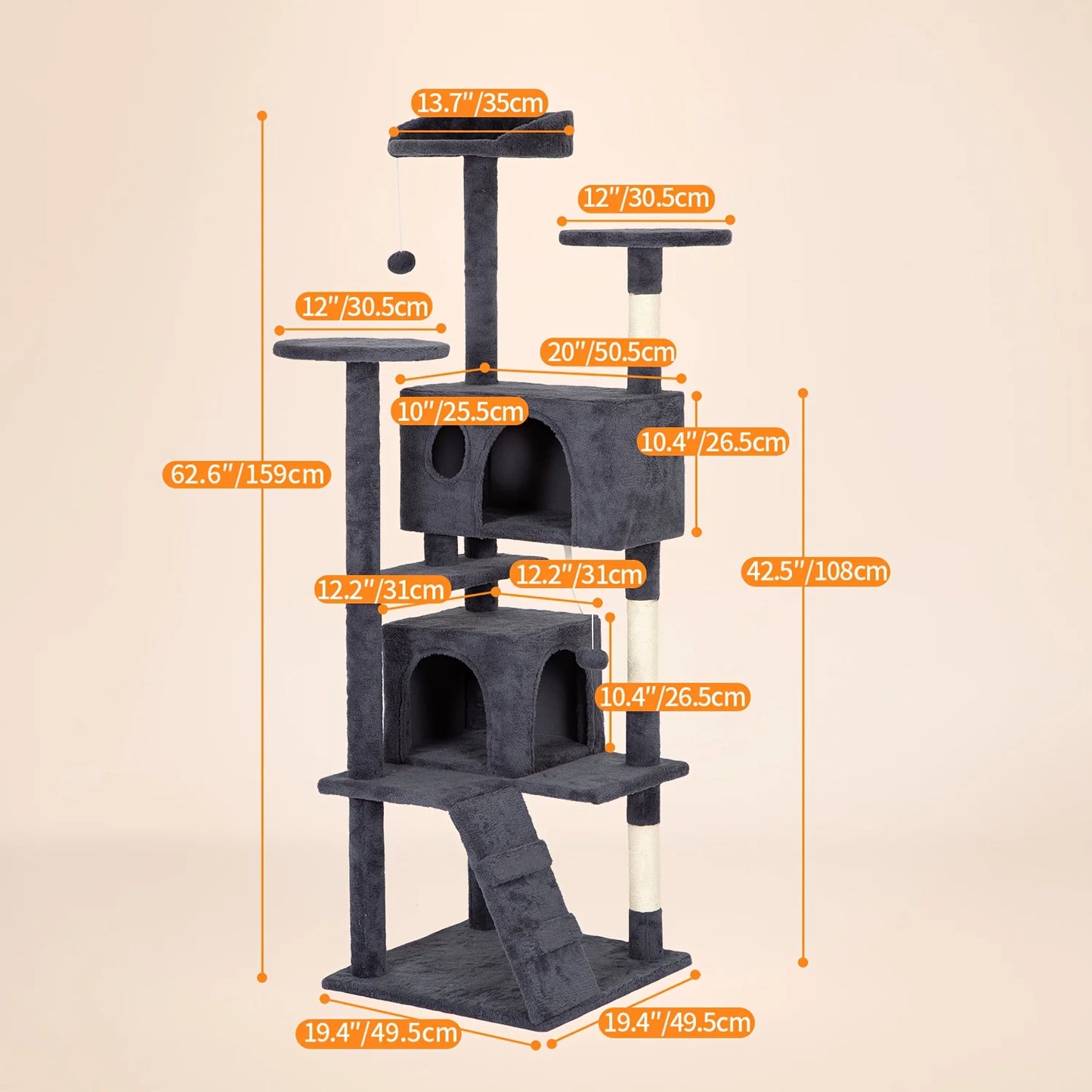 54''/70'' Cat Tree Tower – Multi-Level Cat Activity Center with Scratching Posts, Perches & Cozy House, Perfect Gift for Indoor Cats.