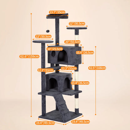 54''/70'' Cat Tree Tower – Multi-Level Cat Activity Center with Scratching Posts, Perches & Cozy House, Perfect Gift for Indoor Cats.