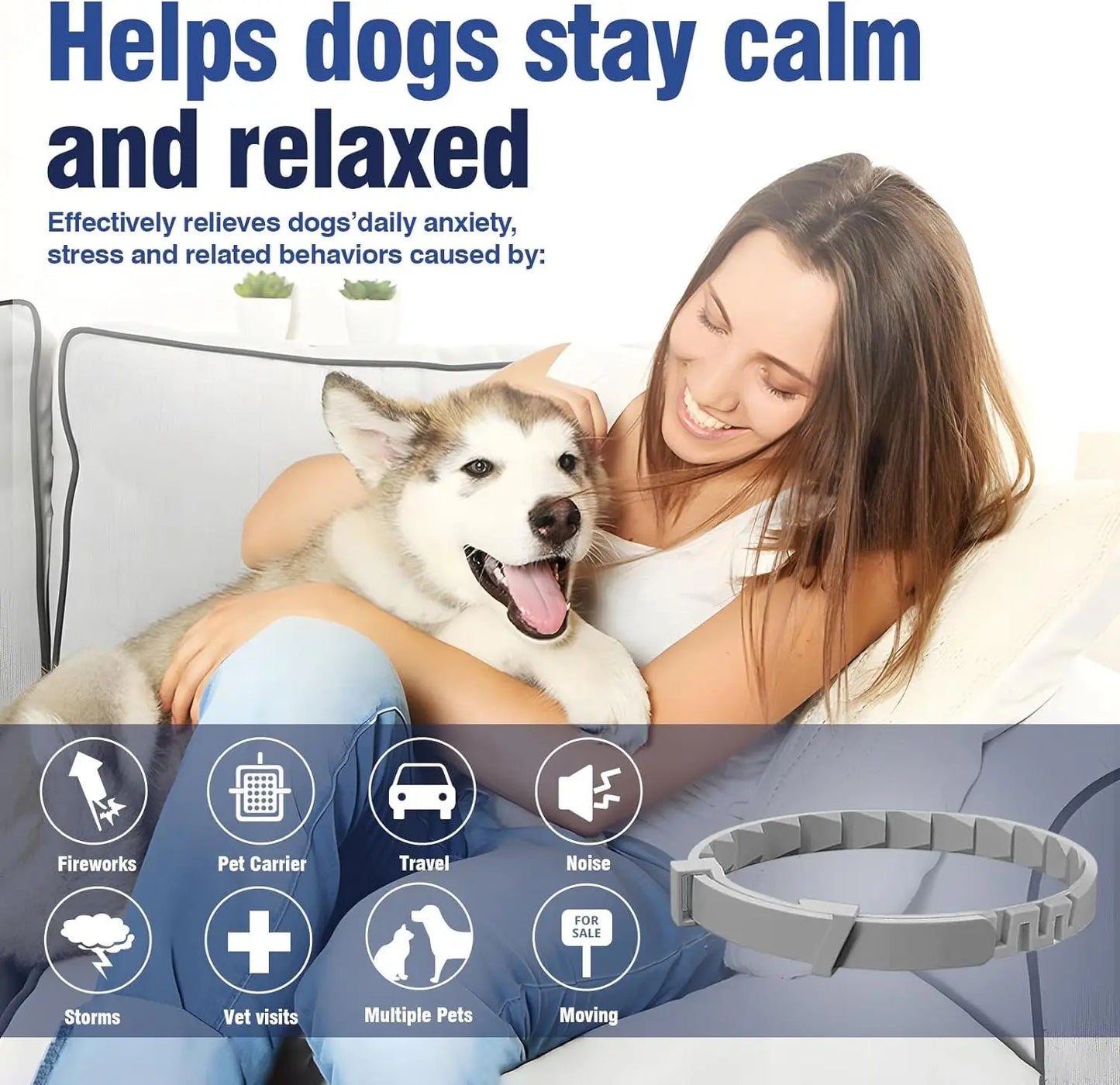 Calming Pet Collar – Anxiety Relief Retractable Collar for Dogs & Cats, Adjustable 56/72cm Design for Puppies, Kittens & Large Dogs