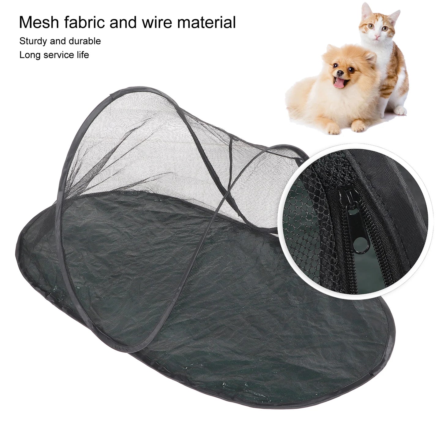 Portable Foldable Pet Enclosure Tent with Breathable Mesh for Outdoor Travel and Camping.