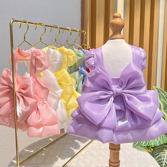 Solid Color Pet Dress with D-Ring – Summer Outfit for Small Dogs & Cats, Cute Chihuahua & Pomeranian Puppy Dress.