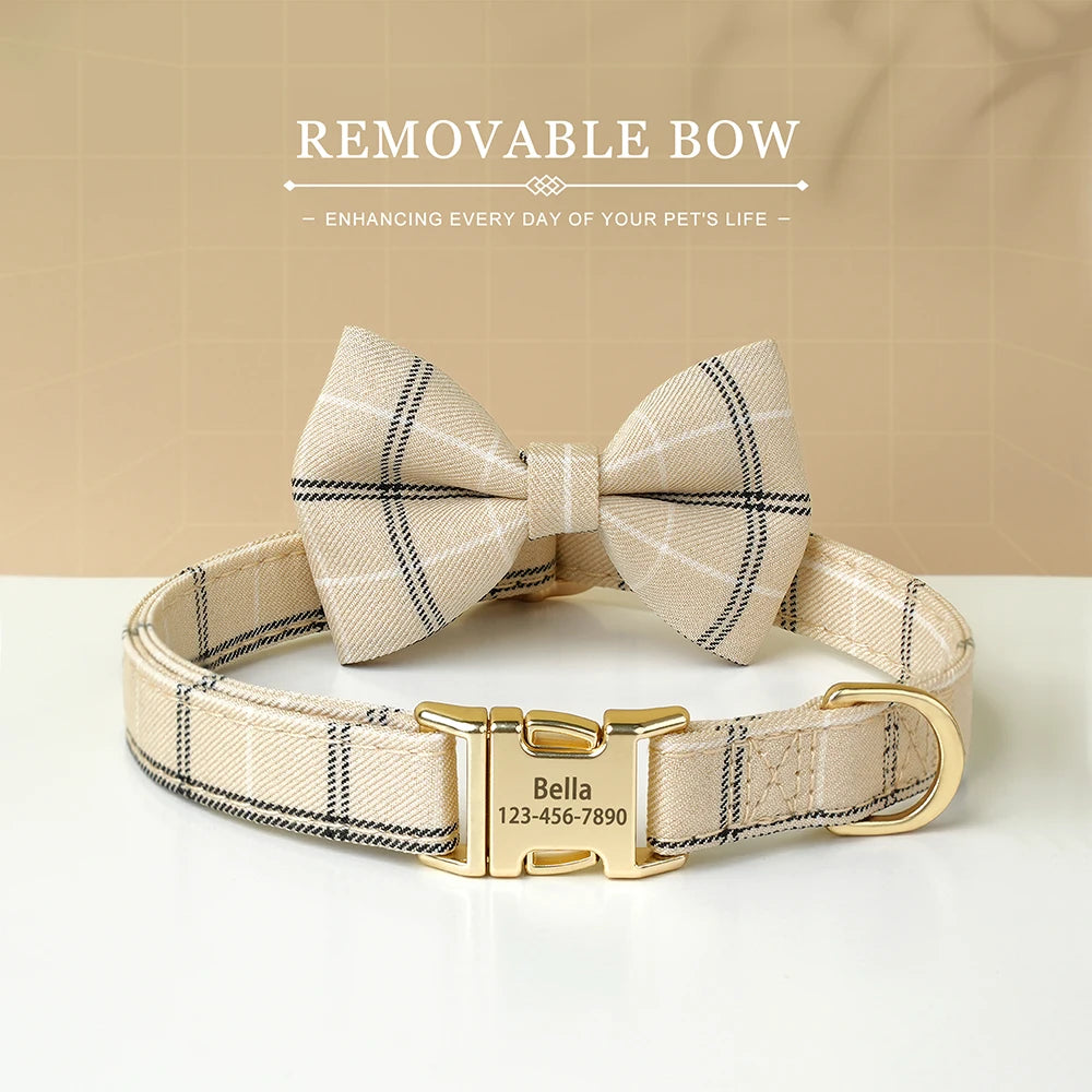Personalized Pet ID Collar – Cute Bowtie Collar with Free Engraving for Small & Medium Dogs & Cats, Adjustable Buckle Design.