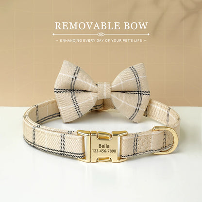 Personalized Pet ID Collar – Cute Bowtie Collar with Free Engraving for Small & Medium Dogs & Cats, Adjustable Buckle Design.