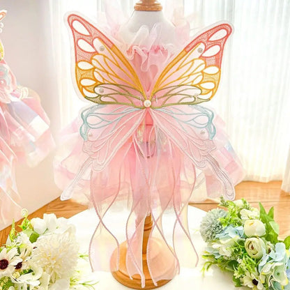Colorful Butterfly Princess Pet Dress – Breathable Soft Wedding Skirt Outfit for Dogs & Cats, Cute Clothing for Special Occasions.