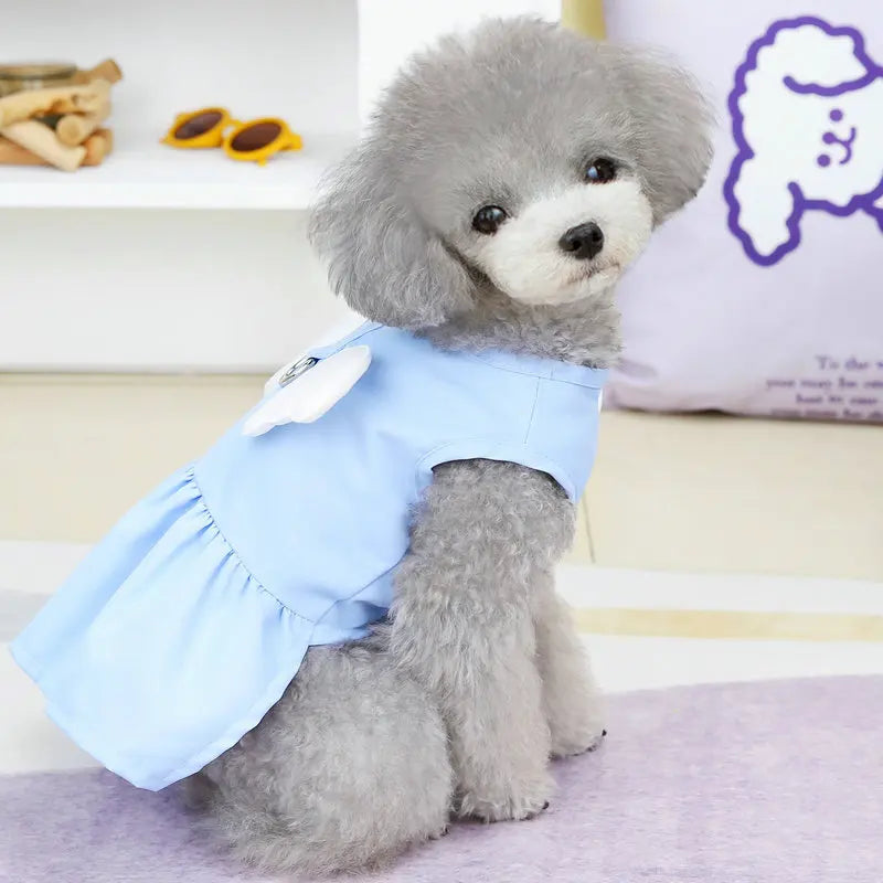 Angel Wing Dog Dress for Small Dogs – Sleeveless Summer Princess Sundress with D-Rings for Puppies
