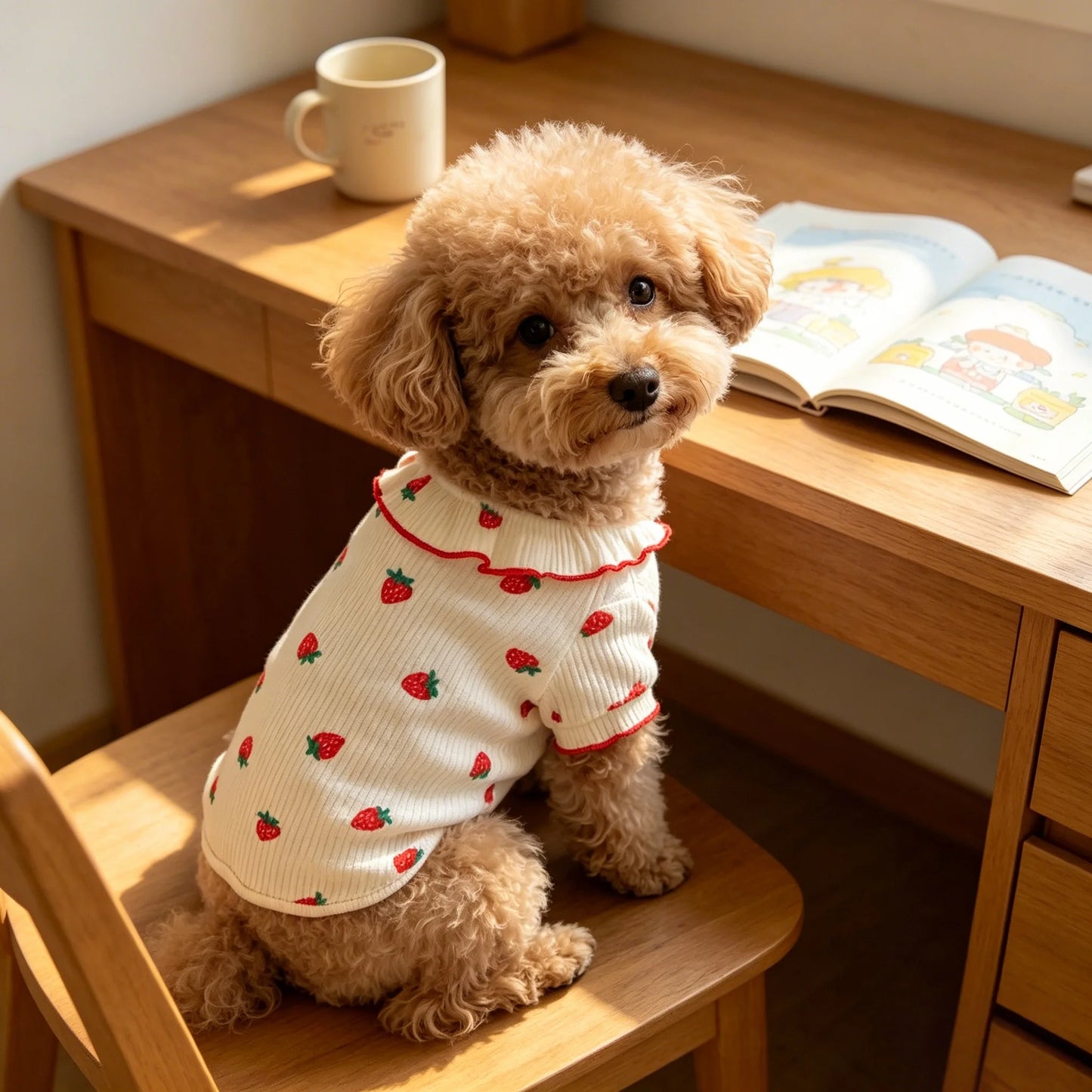 Strawberry Pet Dress – 1PC Summer Breathable Outfit for Small Dogs, Cute Ruffled Collar Clothing for Pets.