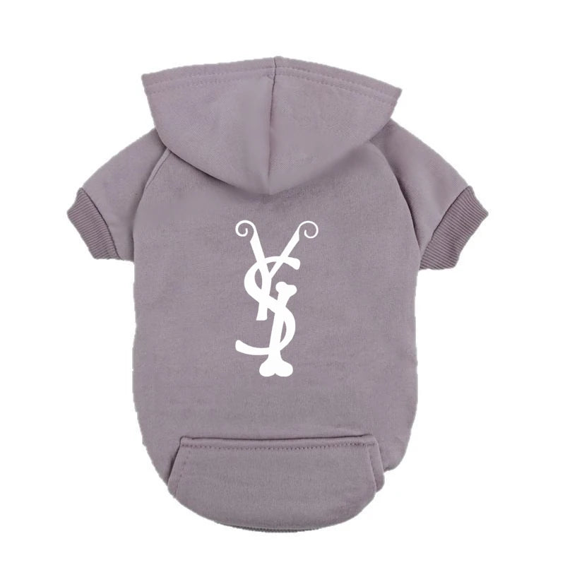 Trendy Puppy Hoodie – Blue Fleece Dog Sweatshirt with Fashion Logo, Warm Winter Outfit for Small & Medium Dogs.