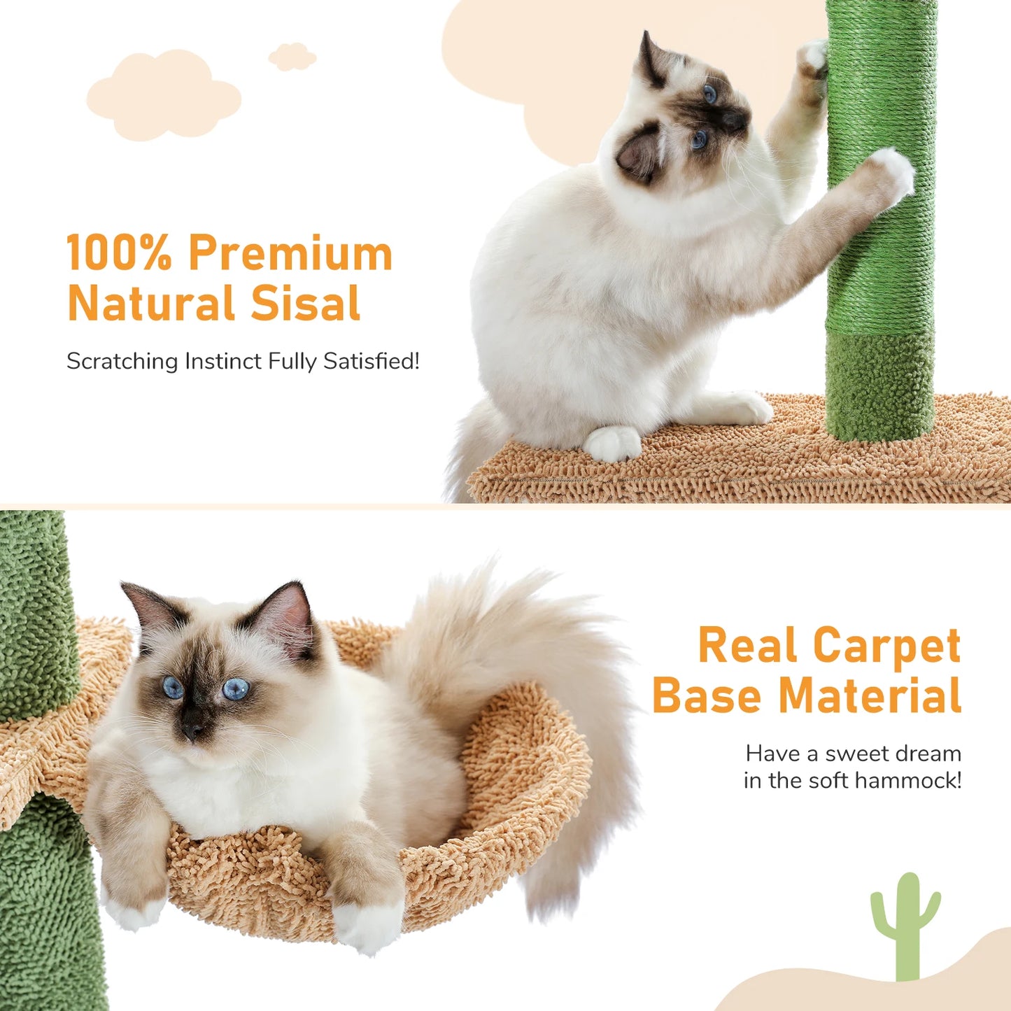 5-Tier Floor-to-Ceiling Cat Tree – Cactus-Themed Tall Cat Tower with Scratching Posts, Hammock & Dangling Ball for Indoor Cats.